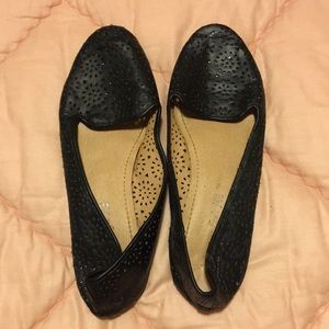 Black Flats with Punched Floral Detail